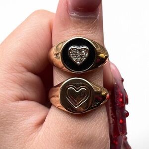 Elegant Gold and Black Heart Rings with Sparkling Inlay